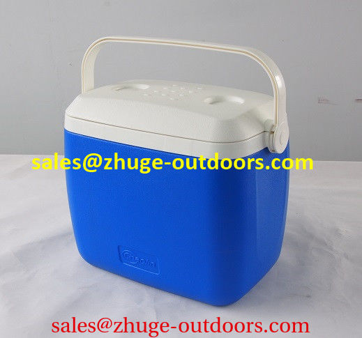 Portable 8 Liter PU Insulation Blue Plastic Ice Cooler Box